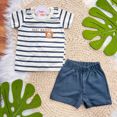Conj. Camiseta Baby Mascot e Bermuda - Chumbo e Areia